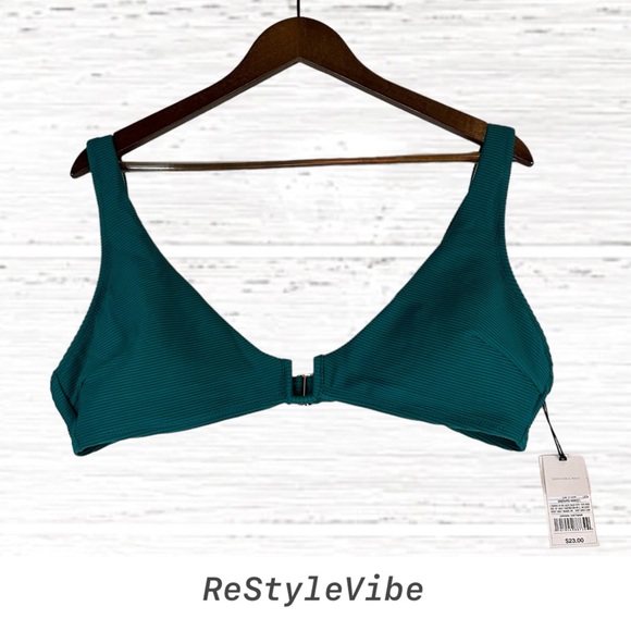 SHADE & SHORE Women’s Size XL Swim Bikini Top NWT Ribbed Green Removable Pads - Picture 1 of 13